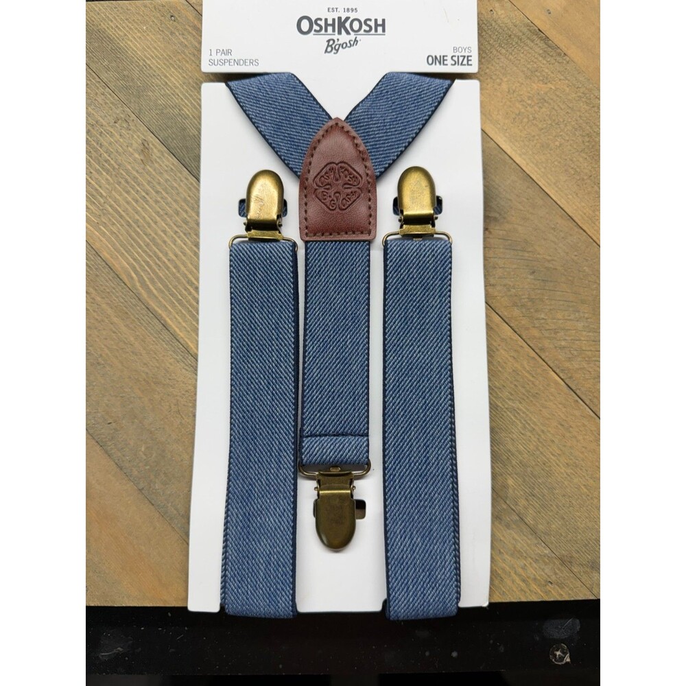 OshKosh B'gosh Boys Suspenders One Size Denim Blue Y-Back Gold Clip New